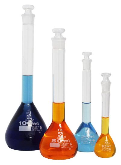 Picture of Sibata Class A Clear Glass Volumetric Flasks w/Glass Stopper